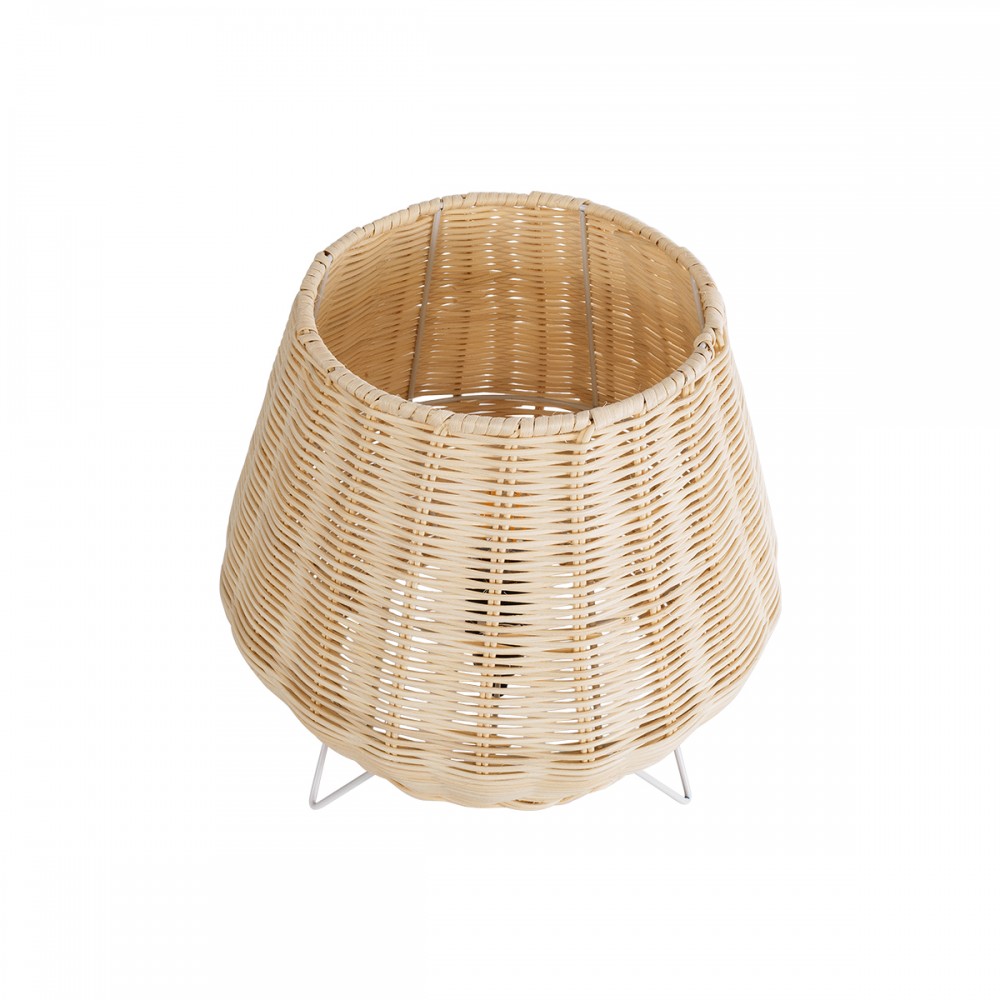 GloboStar® BOLSON 02010 Boho Επιδαπέδιο Φωτιστικό Μονόφωτο 1 x E27 AC220-240V IP20 - Φ30 x Υ30cm - Μπεζ Ξύλινο Μπαμπού Πλέγμα - 5 Χρόνια Εγγύηση