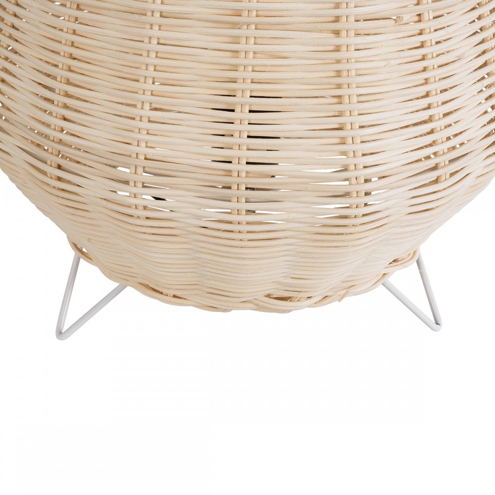 GloboStar® BOLSON 02010 Boho Επιδαπέδιο Φωτιστικό Μονόφωτο 1 x E27 AC220-240V IP20 - Φ30 x Υ30cm - Μπεζ Ξύλινο Μπαμπού Πλέγμα - 5 Χρόνια Εγγύηση