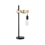 GloboStar® MINDELO 02032 Μοντέρνο Επιτραπέζιο Φωτιστικό Μονόφωτο 1 x E27 AC220-240V IP20 - Μ25 x Π15 x Υ60cm - Μαύρο Μεταλλικό Σώμα με Μπεζ Ξύλινη Βάση - 5 Χρόνια Εγγύηση