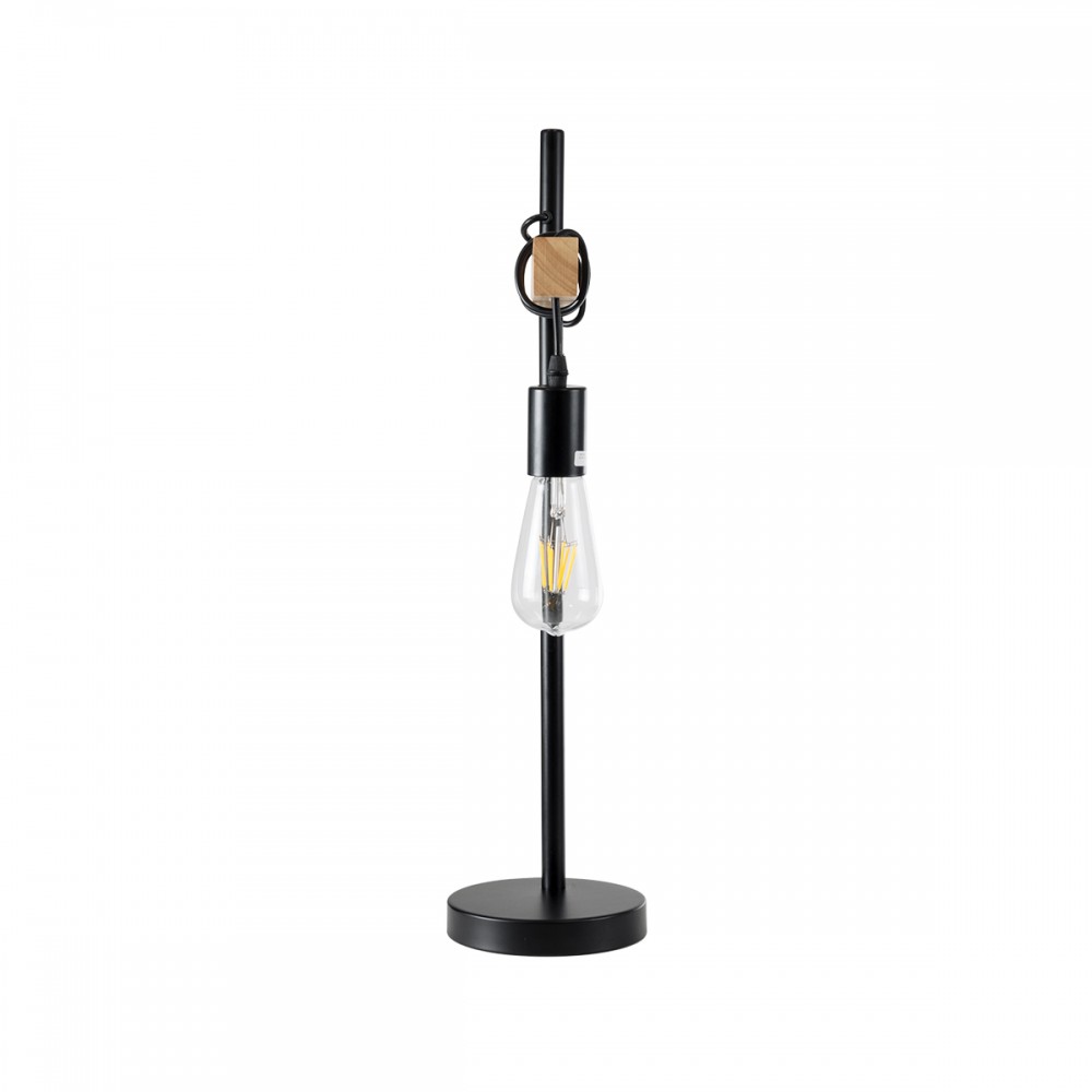 GloboStar® MINDELO 02032 Μοντέρνο Επιτραπέζιο Φωτιστικό Μονόφωτο 1 x E27 AC220-240V IP20 - Μ25 x Π15 x Υ60cm - Μαύρο Μεταλλικό Σώμα με Μπεζ Ξύλινη Βάση - 5 Χρόνια Εγγύηση