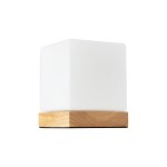 GloboStar® DERYA 02035 Μοντέρνο Επιτραπέζιο Φωτιστικό Μονόφωτο 1 x E27 AC220-240V IP20 - Μ12 x Π12 x Υ15cm - Μπεζ Ξύλινη Βάση με Λευκό Γαλακτερό Γυαλί - 5 Χρόνια Εγγύηση