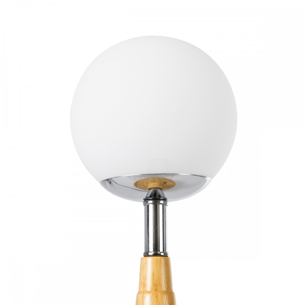 GloboStar® COVE 02036 Μοντέρνο Επιτραπέζιο Φωτιστικό Μονόφωτο 1 x E27 AC220-240V IP20 - Φ12 x Υ25cm - Μπεζ Ξύλινο & Γυάλινη Γαλακτερή Μπάλα - 5 Χρόνια Εγγύηση