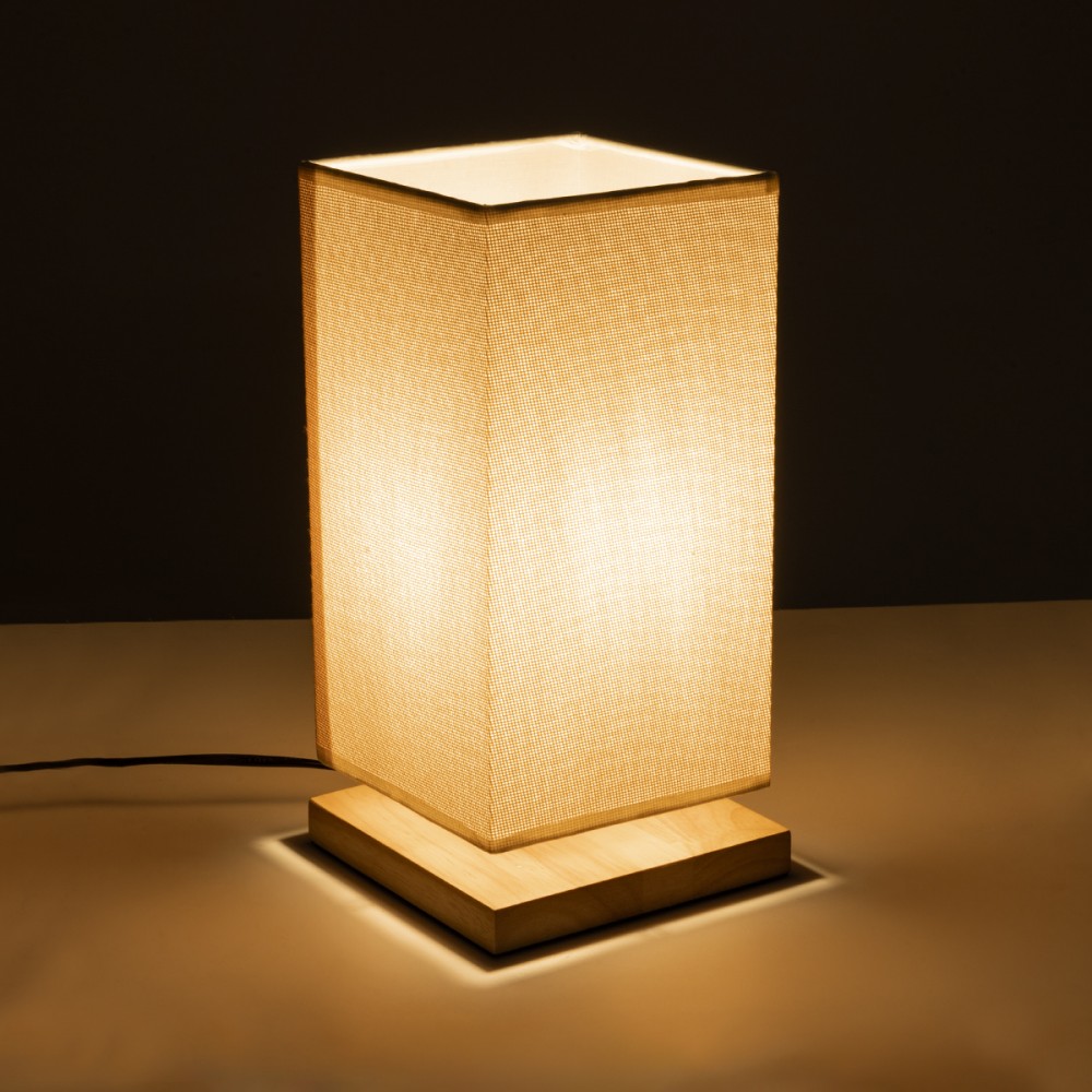 GloboStar® ARUBA 02041 Μοντέρνο Επιτραπέζιο Φωτιστικό Μονόφωτο 1 x E27 AC220-240V IP20 - Μ15 x Π15 x Υ30cm - Μπεζ Ξύλινη Βάση με Μπεζ Πλεκτό Καπέλο - 5 Χρόνια Εγγύηση