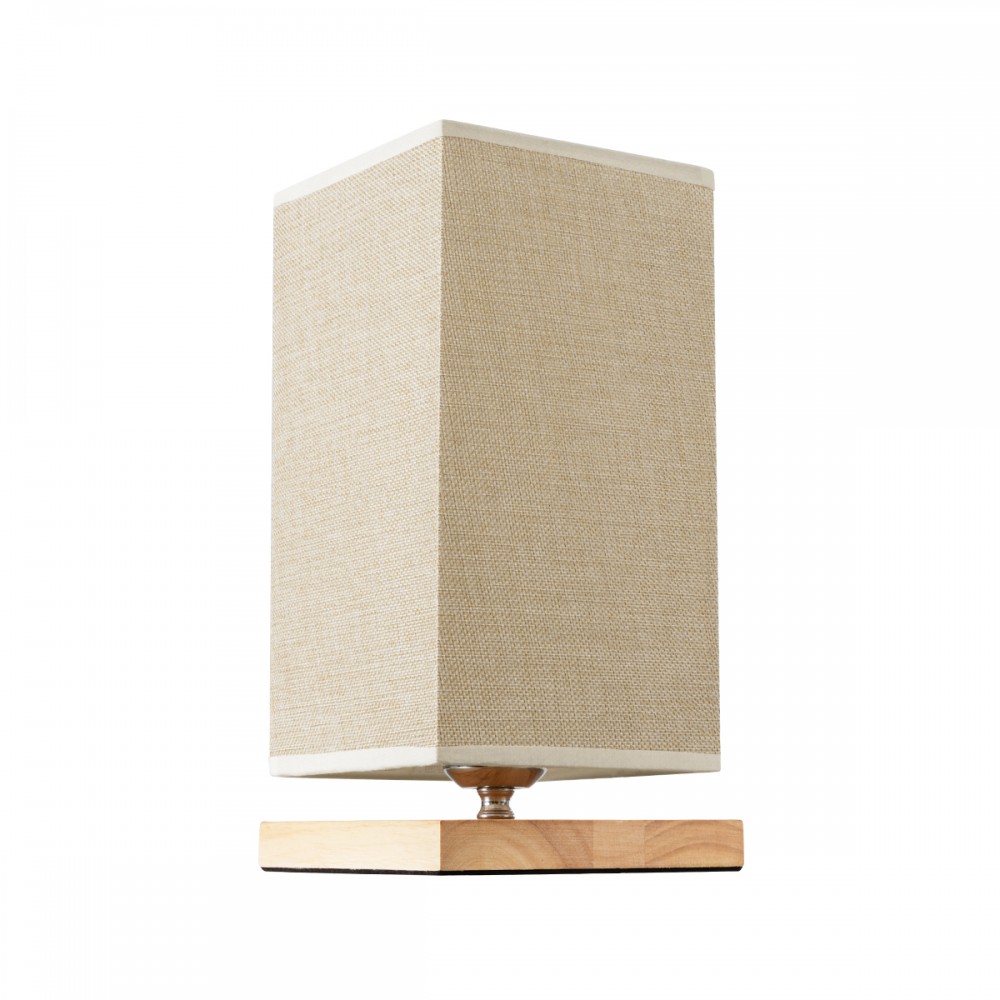GloboStar® ARUBA 02041 Μοντέρνο Επιτραπέζιο Φωτιστικό Μονόφωτο 1 x E27 AC220-240V IP20 - Μ15 x Π15 x Υ30cm - Μπεζ Ξύλινη Βάση με Μπεζ Πλεκτό Καπέλο - 5 Χρόνια Εγγύηση