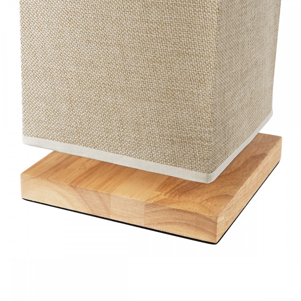 GloboStar® ARUBA 02041 Μοντέρνο Επιτραπέζιο Φωτιστικό Μονόφωτο 1 x E27 AC220-240V IP20 - Μ15 x Π15 x Υ30cm - Μπεζ Ξύλινη Βάση με Μπεζ Πλεκτό Καπέλο - 5 Χρόνια Εγγύηση