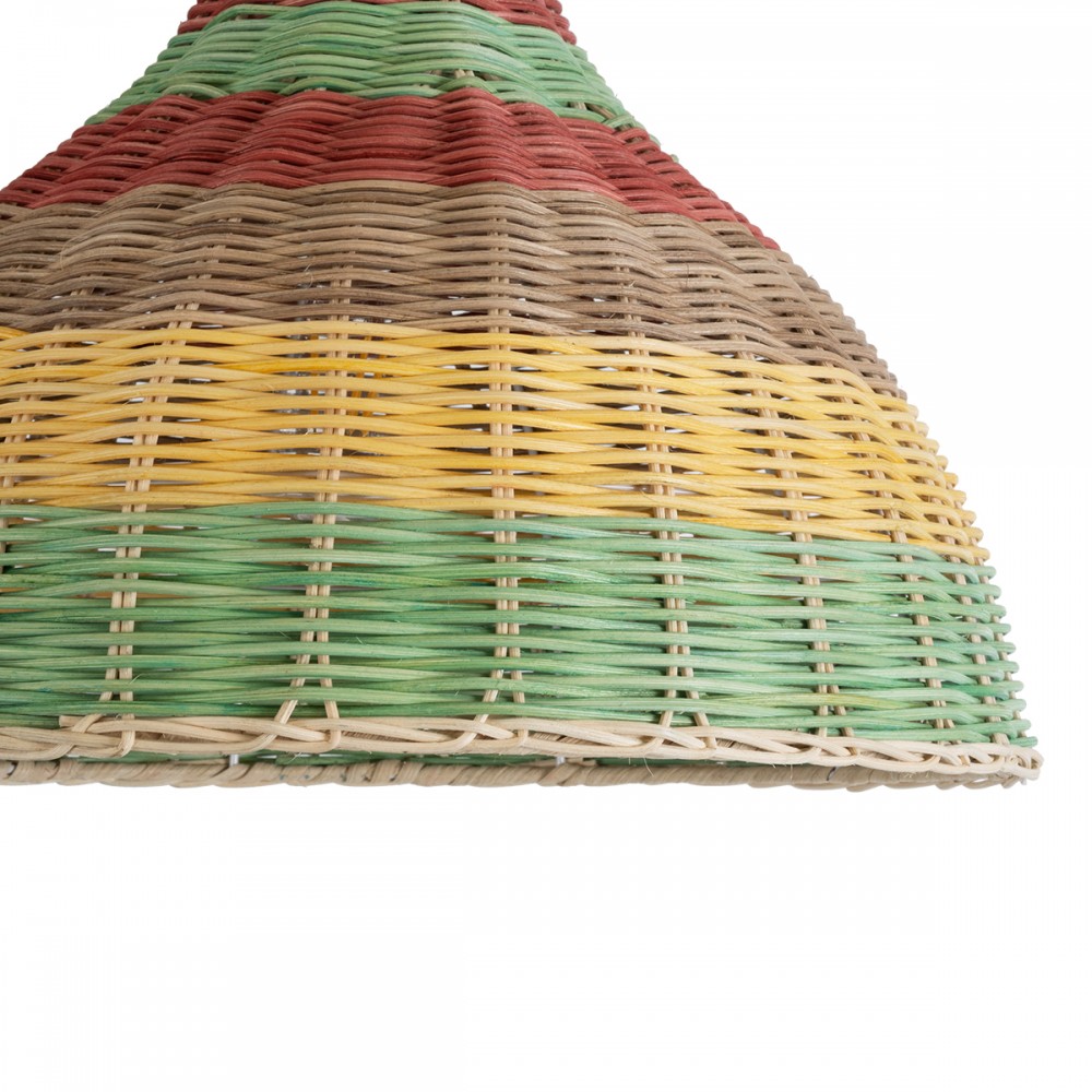GloboStar® CABALLEROS 02053 Boho Κρεμαστό Φωτιστικό Οροφής Μονόφωτο 1 x E27 AC220-240V IP20 - Φ40 x Υ27cm - Πράσινο με Κίτρινο και Μπεζ με Κόκκινο Ξύλινο Μπαμπού Πλέγμα Καμπάνα - 5 Χρόνια Εγγύηση