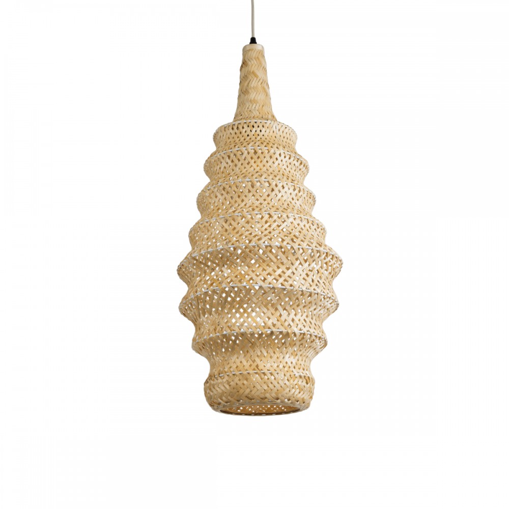 GloboStar® MAUI 02114 Boho Κρεμαστό Φωτιστικό Πλέγμα Μονόφωτο 1 x E27 IP20 Μπεζ Ξύλο - Μ30 x Π30 x Y77cm