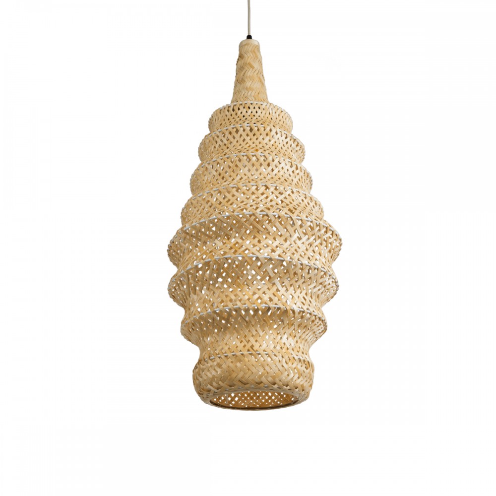 GloboStar® MAUI 02114 Boho Κρεμαστό Φωτιστικό Οροφής Μονόφωτο 1 x E27 AC220-240V IP20 - Φ30 x Υ77cm - Μπεζ Ξύλινο Μπαμπού Πλέγμα - 5 Χρόνια Εγγύηση