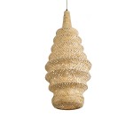 GloboStar® MAUI 02114 Boho Κρεμαστό Φωτιστικό Οροφής Μονόφωτο 1 x E27 AC220-240V IP20 - Φ30 x Υ77cm - Μπεζ Ξύλινο Μπαμπού Πλέγμα - 5 Χρόνια Εγγύηση
