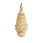 GloboStar® MAUI 02114 Boho Κρεμαστό Φωτιστικό Οροφής Μονόφωτο 1 x E27 AC220-240V IP20 - Φ30 x Υ77cm - Μπεζ Ξύλινο Μπαμπού Πλέγμα - 5 Χρόνια Εγγύηση