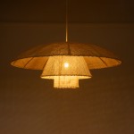 GloboStar® ZORA 02139 Boho Κρεμαστό Φωτιστικό Οροφής Μονόφωτο 1 x E27 AC220-240V IP20 - Φ80 x Υ32cm - Μπεζ Υφασμάτινο Καμπάνα - 5 Χρόνια Εγγύηση