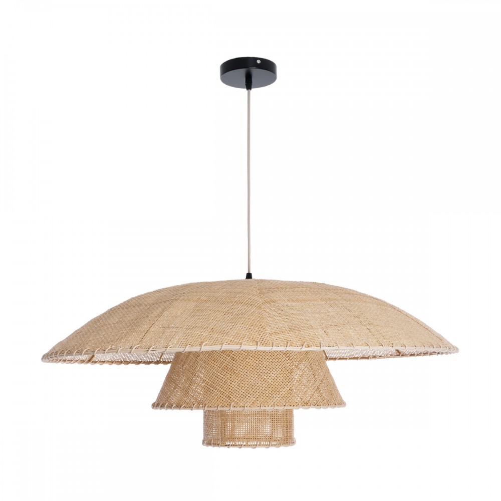 GloboStar® ZORA 02139 Boho Κρεμαστό Φωτιστικό Οροφής Μονόφωτο 1 x E27 AC220-240V IP20 - Φ80 x Υ32cm - Μπεζ Υφασμάτινο Καμπάνα - 5 Χρόνια Εγγύηση
