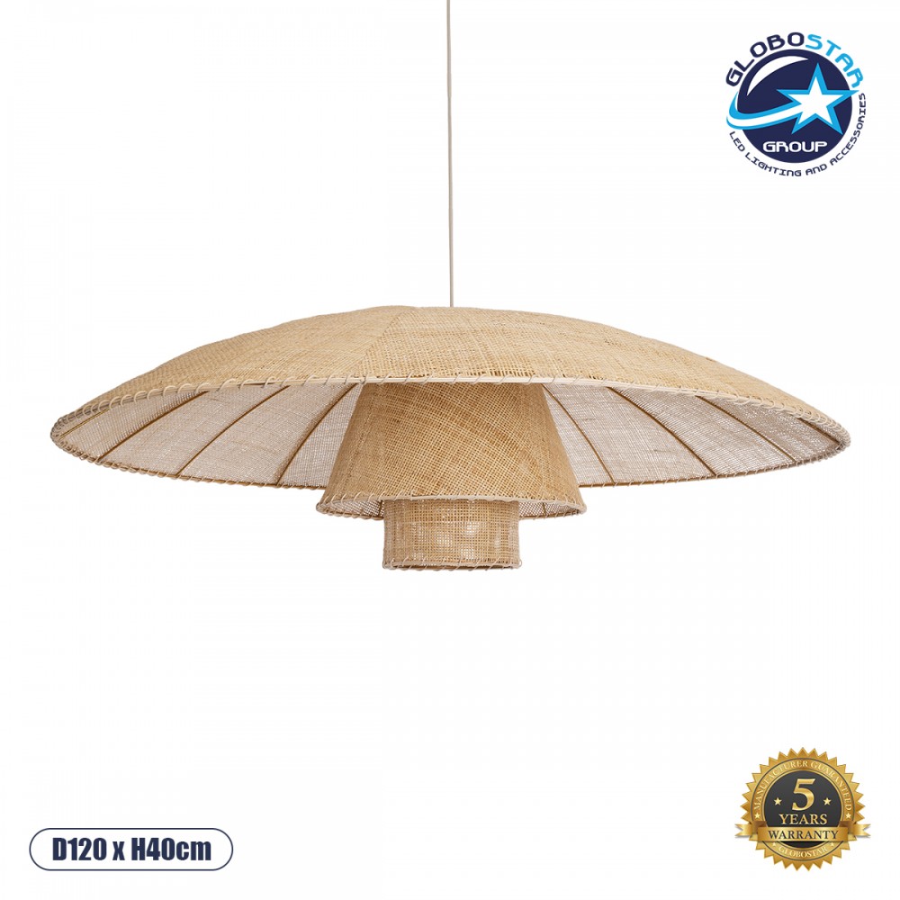 GloboStar® ZORA 02140 Boho Κρεμαστό Φωτιστικό Καμπάνα Μονόφωτο 1 x E27 IP20 Μπεζ Ύφασμα - Μ120 x Π120 x Υ40cm