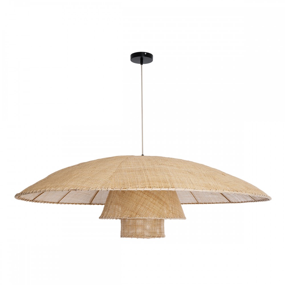 GloboStar® ZORA 02140 Boho Κρεμαστό Φωτιστικό Οροφής Μονόφωτο 1 x E27 AC220-240V IP20 - Φ120 x Υ40cm - Μπεζ Υφασμάτινο Καμπάνα - 5 Χρόνια Εγγύηση