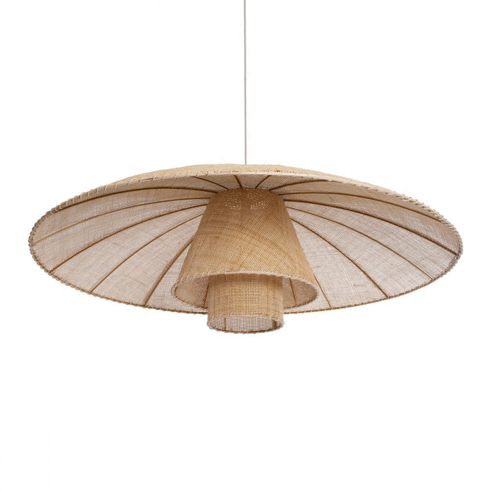 GloboStar® ZORA 02140 Boho Κρεμαστό Φωτιστικό Οροφής Μονόφωτο 1 x E27 AC220-240V IP20 - Φ120 x Υ40cm - Μπεζ Υφασμάτινο Καμπάνα - 5 Χρόνια Εγγύηση