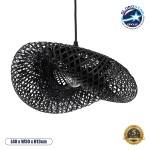 GloboStar® MEXICO 02200 Boho Κρεμαστό Φωτιστικό Οροφής Μονόφωτο 1 x E27 AC220-240V IP20 - Μ40 x Π30 x Υ13cm - Μαύρο Ξύλινο Μπαμπού Πλέγμα - 5 Χρόνια Εγγύηση