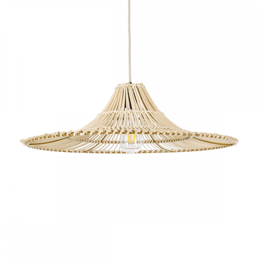 GloboStar® PALERMO 02208 Boho Κρεμαστό Φωτιστικό Πλέγμα Μονόφωτο 1 x E27 IP20 Μπεζ Ξύλο - Μ60 x Π60 x Υ20cm