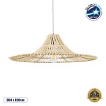 GloboStar® PALERMO 02208 Boho Κρεμαστό Φωτιστικό Οροφής Μονόφωτο 1 x E27 AC220-240V IP20 - Φ60 x Υ20cm - Μπεζ Ξύλινο Μπαμπού Πλέγμα - 5 Χρόνια Εγγύηση