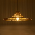 GloboStar® PALERMO 02208 Boho Κρεμαστό Φωτιστικό Οροφής Μονόφωτο 1 x E27 AC220-240V IP20 - Φ60 x Υ20cm - Μπεζ Ξύλινο Μπαμπού Πλέγμα - 5 Χρόνια Εγγύηση