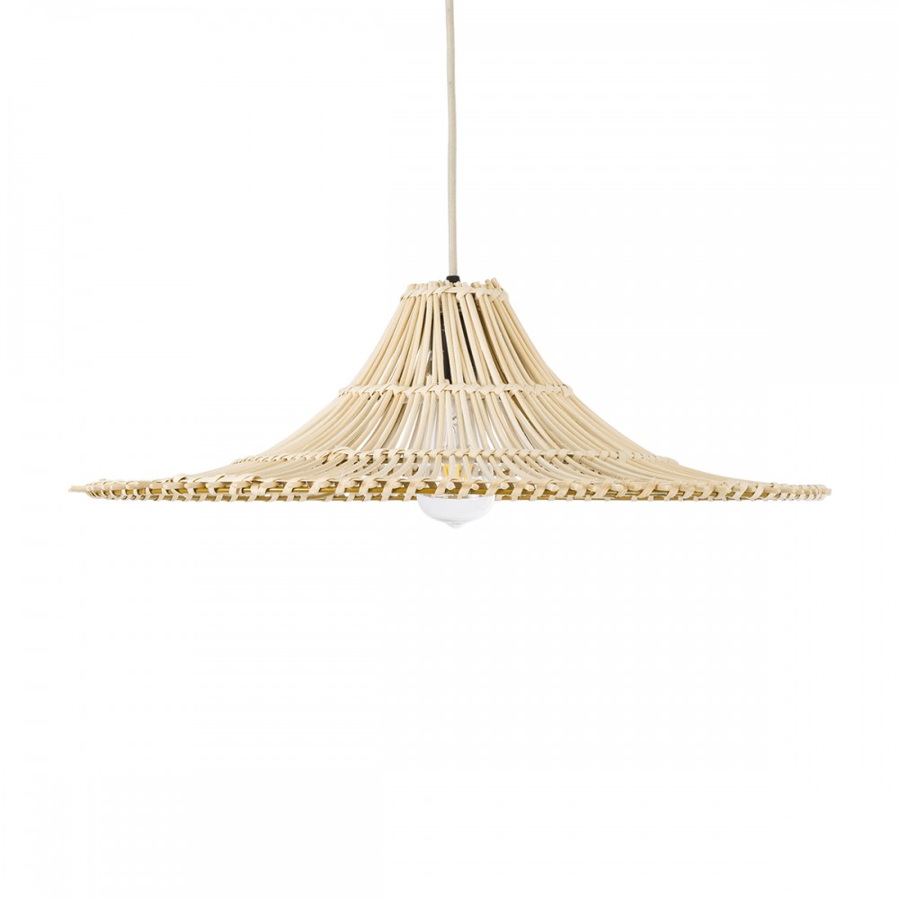 GloboStar® PALERMO 02208 Boho Κρεμαστό Φωτιστικό Οροφής Μονόφωτο 1 x E27 AC220-240V IP20 - Φ60 x Υ20cm - Μπεζ Ξύλινο Μπαμπού Πλέγμα - 5 Χρόνια Εγγύηση