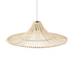 GloboStar® PALERMO 02208 Boho Κρεμαστό Φωτιστικό Οροφής Μονόφωτο 1 x E27 AC220-240V IP20 - Φ60 x Υ20cm - Μπεζ Ξύλινο Μπαμπού Πλέγμα - 5 Χρόνια Εγγύηση