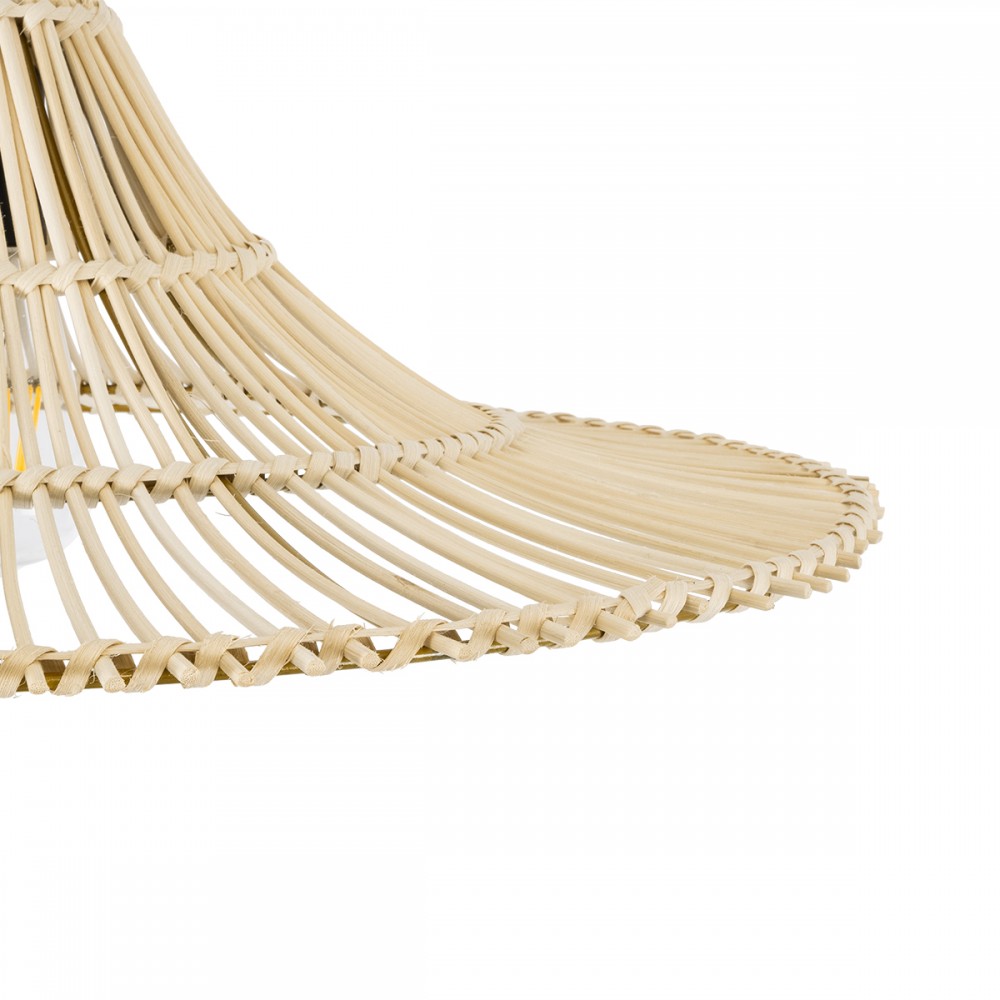 GloboStar® PALERMO 02208 Boho Κρεμαστό Φωτιστικό Οροφής Μονόφωτο 1 x E27 AC220-240V IP20 - Φ60 x Υ20cm - Μπεζ Ξύλινο Μπαμπού Πλέγμα - 5 Χρόνια Εγγύηση