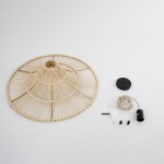 GloboStar® PALERMO 02208 Boho Κρεμαστό Φωτιστικό Οροφής Μονόφωτο 1 x E27 AC220-240V IP20 - Φ60 x Υ20cm - Μπεζ Ξύλινο Μπαμπού Πλέγμα - 5 Χρόνια Εγγύηση