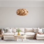 GloboStar® SARDIGNA 02218 Boho Κρεμαστό Φωτιστικό Οροφής Μονόφωτο 1 x E27 AC220-240V IP20 - Φ60 x Υ30cm - Καφέ Λεπτό Φύλλο Ξύλου Πλέγμα - 5 Χρόνια Εγγύηση