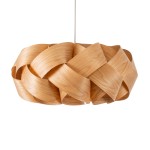 GloboStar® SARDIGNA 02218 Boho Κρεμαστό Φωτιστικό Οροφής Μονόφωτο 1 x E27 AC220-240V IP20 - Φ60 x Υ30cm - Καφέ Λεπτό Φύλλο Ξύλου Πλέγμα - 5 Χρόνια Εγγύηση