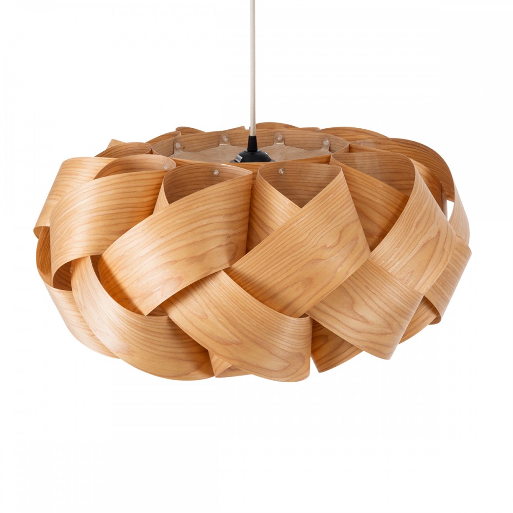 GloboStar® SARDIGNA 02218 Boho Κρεμαστό Φωτιστικό Οροφής Μονόφωτο 1 x E27 AC220-240V IP20 - Φ60 x Υ30cm - Καφέ Λεπτό Φύλλο Ξύλου Πλέγμα - 5 Χρόνια Εγγύηση