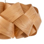 GloboStar® SARDIGNA 02218 Boho Κρεμαστό Φωτιστικό Οροφής Μονόφωτο 1 x E27 AC220-240V IP20 - Φ60 x Υ30cm - Καφέ Λεπτό Φύλλο Ξύλου Πλέγμα - 5 Χρόνια Εγγύηση