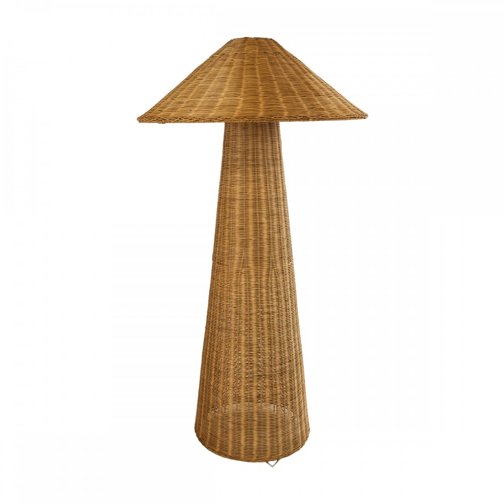 GloboStar® PERU 02235 Boho Επιδαπέδιο Φωτιστικό Μονόφωτο 1 x E27 AC220-240V IP20 - Φ73 x Υ135cm - Μπεζ Ξύλινο Ρατάν Καπέλο - 5 Χρόνια Εγγύηση