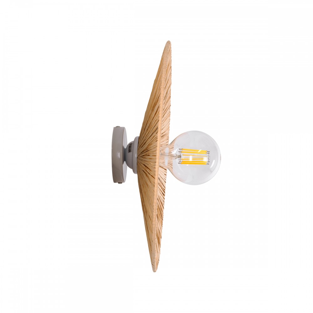 GloboStar® COLOMBO 02277 Boho Φωτιστικό Τοίχου - Απλίκα Μονόφωτο 1 x E27 AC 220-240V IP20 - Φ40 x Υ4.5cm - Μπεζ Καφέ Φυσική Ράφια Άχυρο Πλέγμα - 5 Χρόνια Εγγύηση