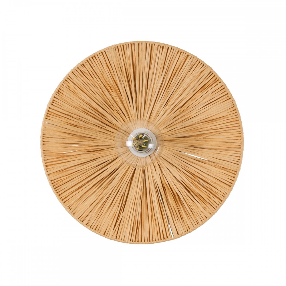GloboStar® COLOMBO 02277 Boho Φωτιστικό Τοίχου - Απλίκα Μονόφωτο 1 x E27 AC 220-240V IP20 - Φ40 x Υ4.5cm - Μπεζ Καφέ Φυσική Ράφια Άχυρο Πλέγμα - 5 Χρόνια Εγγύηση