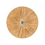 GloboStar® COLOMBO 02277 Boho Φωτιστικό Τοίχου - Απλίκα Μονόφωτο 1 x E27 AC 220-240V IP20 - Φ40 x Υ4.5cm - Μπεζ Καφέ Φυσική Ράφια Άχυρο Πλέγμα - 5 Χρόνια Εγγύηση