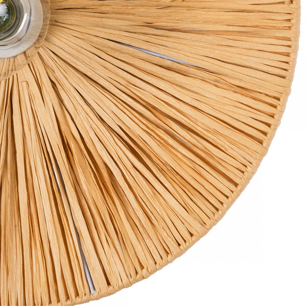 GloboStar® COLOMBO 02277 Boho Φωτιστικό Τοίχου - Απλίκα Μονόφωτο 1 x E27 AC 220-240V IP20 - Φ40 x Υ4.5cm - Μπεζ Καφέ Φυσική Ράφια Άχυρο Πλέγμα - 5 Χρόνια Εγγύηση