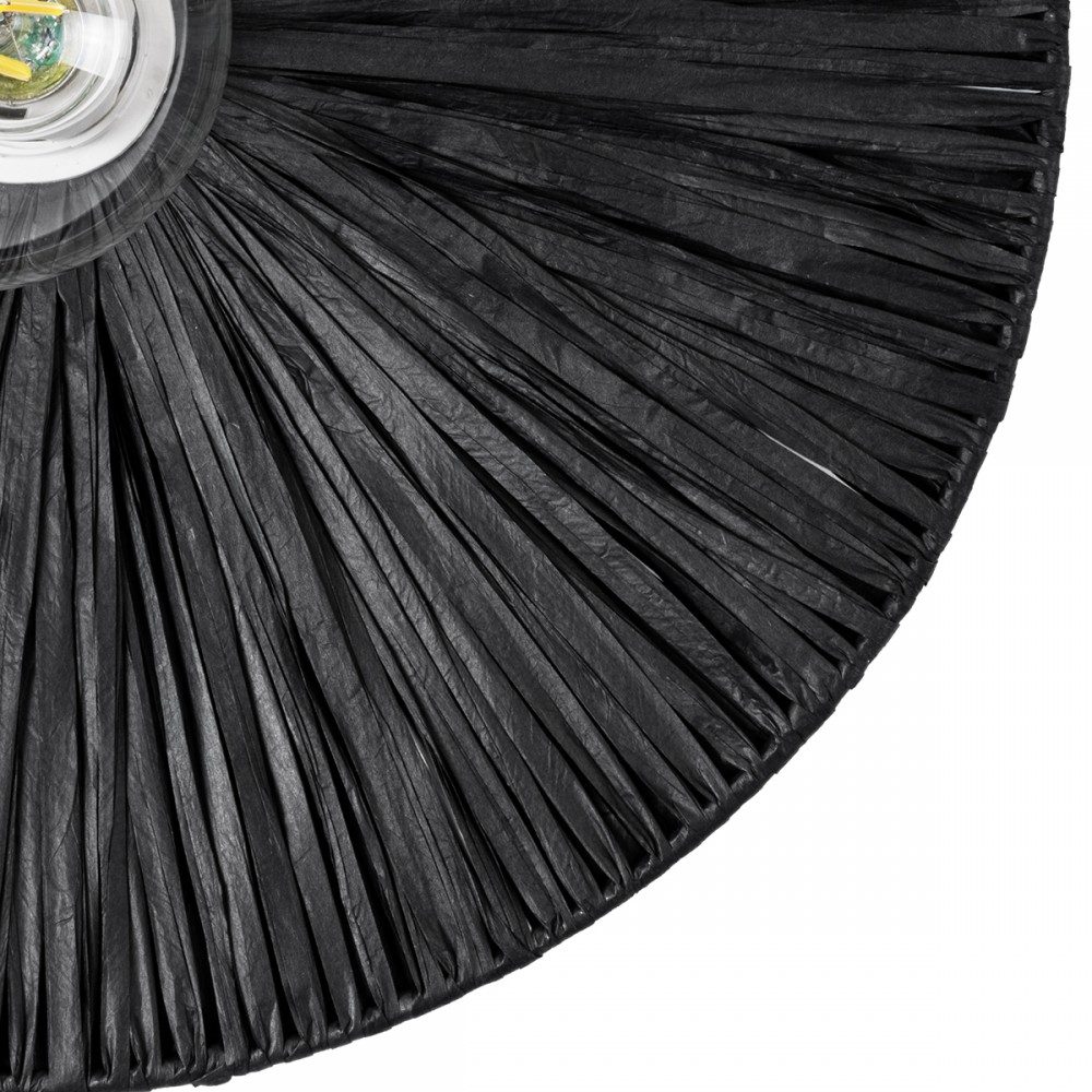 GloboStar® COLOMBO 02279 Boho Φωτιστικό Τοίχου - Απλίκα Μονόφωτο 1 x E27 AC 220-240V IP20 - Φ40 x Υ4.5cm - Μαύρη Φυσική Ράφια Άχυρο Πλέγμα - 5 Χρόνια Εγγύηση