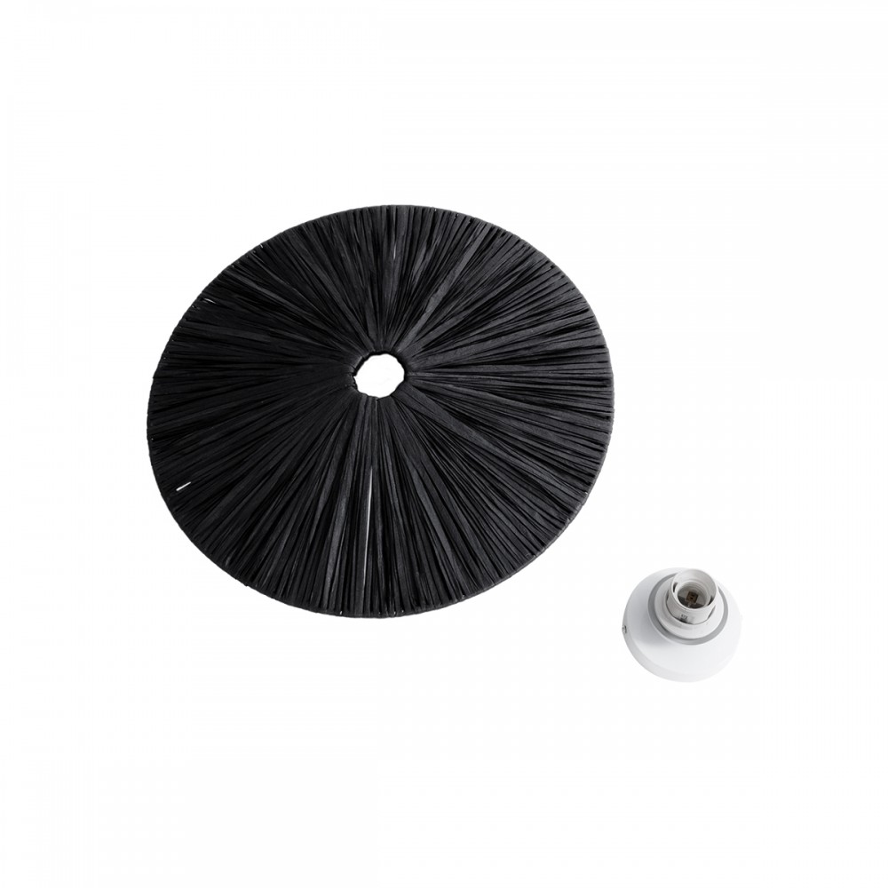 GloboStar® COLOMBO 02279 Boho Φωτιστικό Τοίχου - Απλίκα Μονόφωτο 1 x E27 AC 220-240V IP20 - Φ40 x Υ4.5cm - Μαύρη Φυσική Ράφια Άχυρο Πλέγμα - 5 Χρόνια Εγγύηση