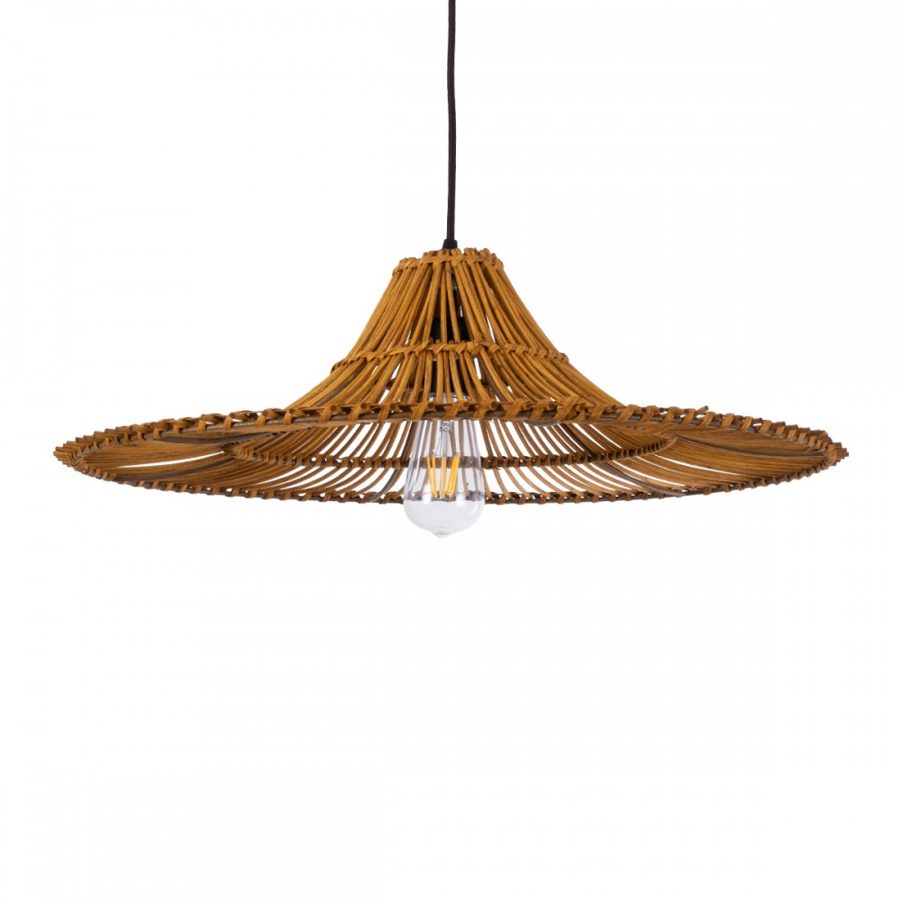 GloboStar® PALERMO 02310 Boho Κρεμαστό Φωτιστικό Πλέγμα Μονόφωτο 1 x E27 IP20 Καφέ Ξύλο - Μ60 x Π60 x Υ18cm