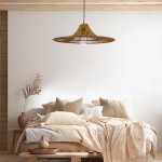 GloboStar® PALERMO 02310 Boho Κρεμαστό Φωτιστικό Οροφής Μονόφωτο 1 x E27 AC220-240V IP20 - Φ60 x Υ18cm - Μπεζ Καφέ Ξύλινο Μπαμπού Πλέγμα - 5 Χρόνια Εγγύηση