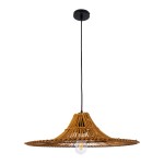 GloboStar® PALERMO 02310 Boho Κρεμαστό Φωτιστικό Οροφής Μονόφωτο 1 x E27 AC220-240V IP20 - Φ60 x Υ18cm - Μπεζ Καφέ Ξύλινο Μπαμπού Πλέγμα - 5 Χρόνια Εγγύηση