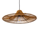 GloboStar® PALERMO 02310 Boho Κρεμαστό Φωτιστικό Οροφής Μονόφωτο 1 x E27 AC220-240V IP20 - Φ60 x Υ18cm - Μπεζ Καφέ Ξύλινο Μπαμπού Πλέγμα - 5 Χρόνια Εγγύηση