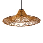 GloboStar® PALERMO 02310 Boho Κρεμαστό Φωτιστικό Οροφής Μονόφωτο 1 x E27 AC220-240V IP20 - Φ60 x Υ18cm - Μπεζ Καφέ Ξύλινο Μπαμπού Πλέγμα - 5 Χρόνια Εγγύηση