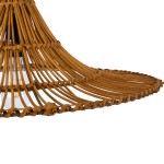 GloboStar® PALERMO 02310 Boho Κρεμαστό Φωτιστικό Οροφής Μονόφωτο 1 x E27 AC220-240V IP20 - Φ60 x Υ18cm - Μπεζ Καφέ Ξύλινο Μπαμπού Πλέγμα - 5 Χρόνια Εγγύηση