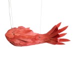 GloboStar® GOURAMI 02360 Boho Κρεμαστό Φωτιστικό Οροφής Μονόφωτο 1 x E27 AC220-240V IP20 - Μ70 x Π40 x Υ27cm - Κόκκινο Λεπτό Φύλλο Ξύλου Πλέγμα - 5 Χρόνια Εγγύηση