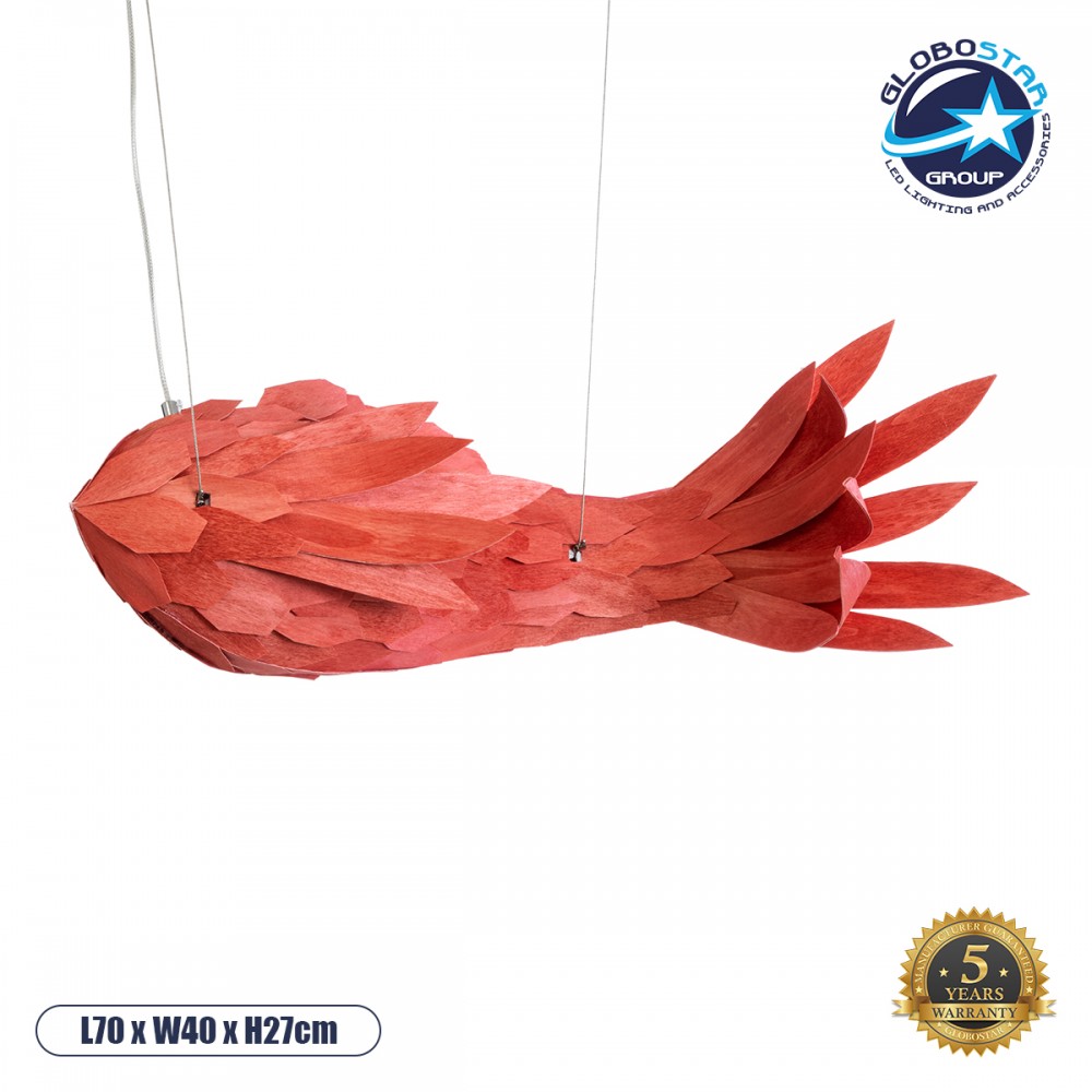 GLOBOSTAR® GOURAMI 02360 Μοντέρνο Κρεμαστό Φωτιστικό Οροφής με Ντουί 1 x E27 AC 220-240V IP20 - Κόκκινο - Μ70 x Π40 x Υ27cm