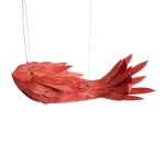 GloboStar® GOURAMI 02360 Boho Κρεμαστό Φωτιστικό Οροφής Μονόφωτο 1 x E27 AC220-240V IP20 - Μ70 x Π40 x Υ27cm - Κόκκινο Λεπτό Φύλλο Ξύλου Πλέγμα - 5 Χρόνια Εγγύηση