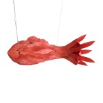 GloboStar® GOURAMI 02360 Boho Κρεμαστό Φωτιστικό Οροφής Μονόφωτο 1 x E27 AC220-240V IP20 - Μ70 x Π40 x Υ27cm - Κόκκινο Λεπτό Φύλλο Ξύλου Πλέγμα - 5 Χρόνια Εγγύηση