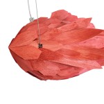 GloboStar® GOURAMI 02360 Boho Κρεμαστό Φωτιστικό Οροφής Μονόφωτο 1 x E27 AC220-240V IP20 - Μ70 x Π40 x Υ27cm - Κόκκινο Λεπτό Φύλλο Ξύλου Πλέγμα - 5 Χρόνια Εγγύηση