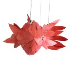 GloboStar® GOURAMI 02360 Boho Κρεμαστό Φωτιστικό Οροφής Μονόφωτο 1 x E27 AC220-240V IP20 - Μ70 x Π40 x Υ27cm - Κόκκινο Λεπτό Φύλλο Ξύλου Πλέγμα - 5 Χρόνια Εγγύηση